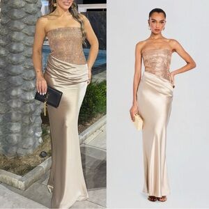 NWT $998 Retrofete Alexandra Crystal Sequin Corset Ruched Satin Maxi Dress XL